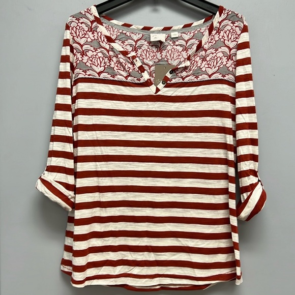 Anthropologie Tops - NEW Anthropologie Postmark Stripes and Chiffon Floral Blouse Size Large